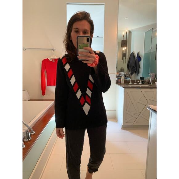 VICTOR GLEMAUD Black Red White Candy Detail Cotton Cashmere V Front Sweater S - Picture 15 of 15